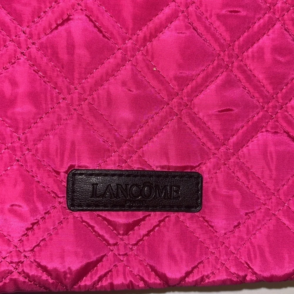 LANCOME PINK QUILTED DRAW STRING BAG VERY VERSATILE MANY USES